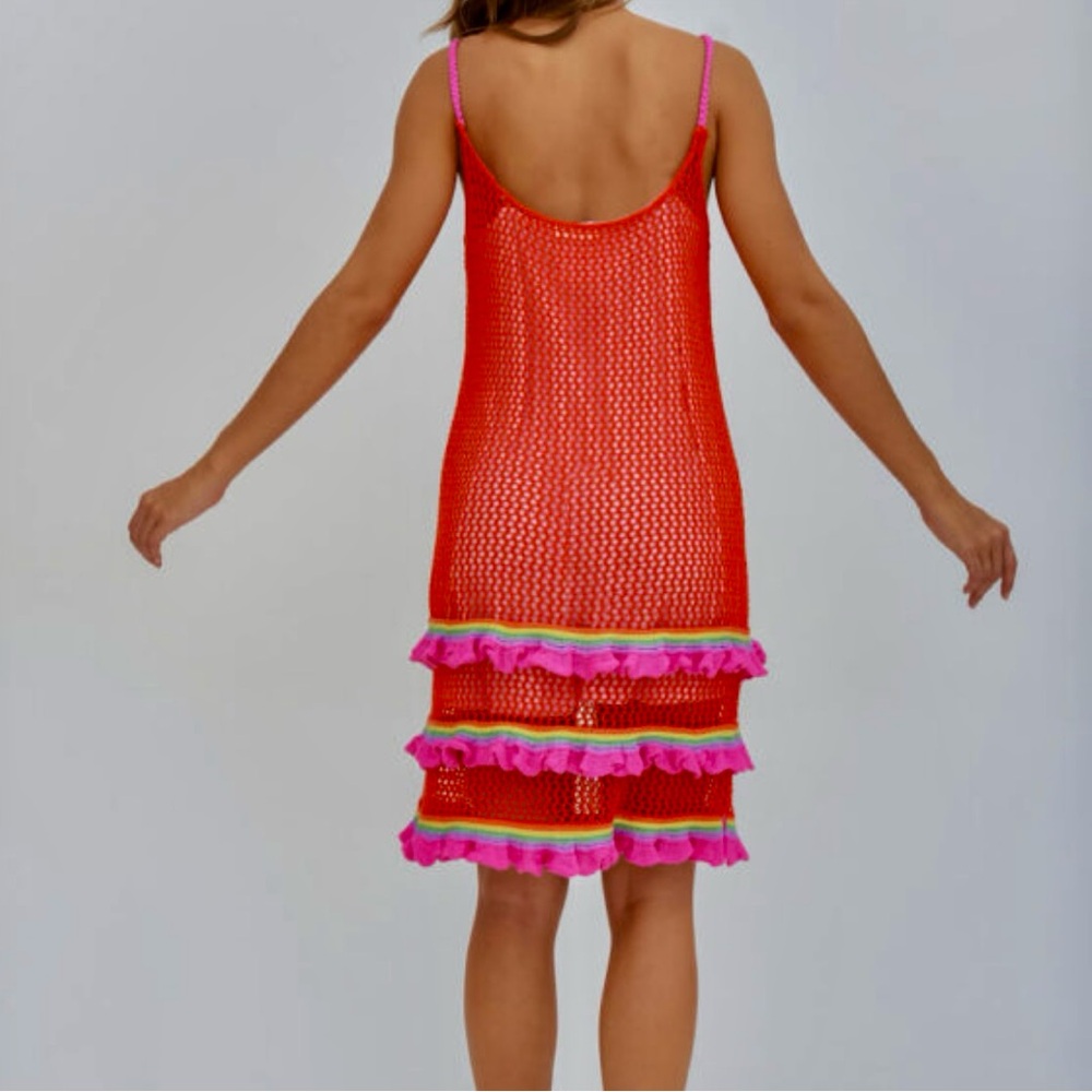 Pitusa Crochet Ruffle Tiered Mini Dress Cover Up